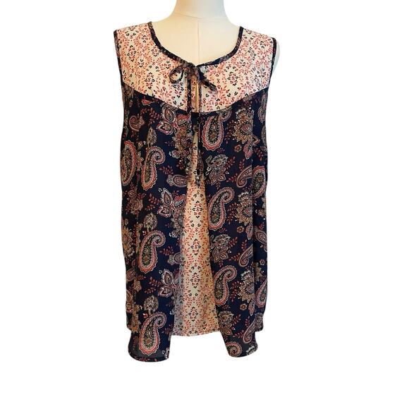 New Directions Y2K Boho Top Womens Size 1X Bandana Canyon Paisley Layered Blouse - Picture 1 of 8